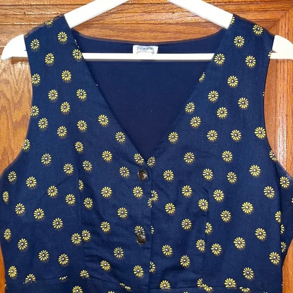 JCrew Factory V-neck button front dress in linen/cotton; Sz 6; style L6981; navy - Picture 3 of 12